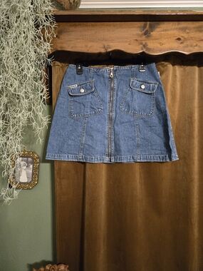 Jeabs Revolt Blue Denim A-Line Mini Skirt with Front Zip